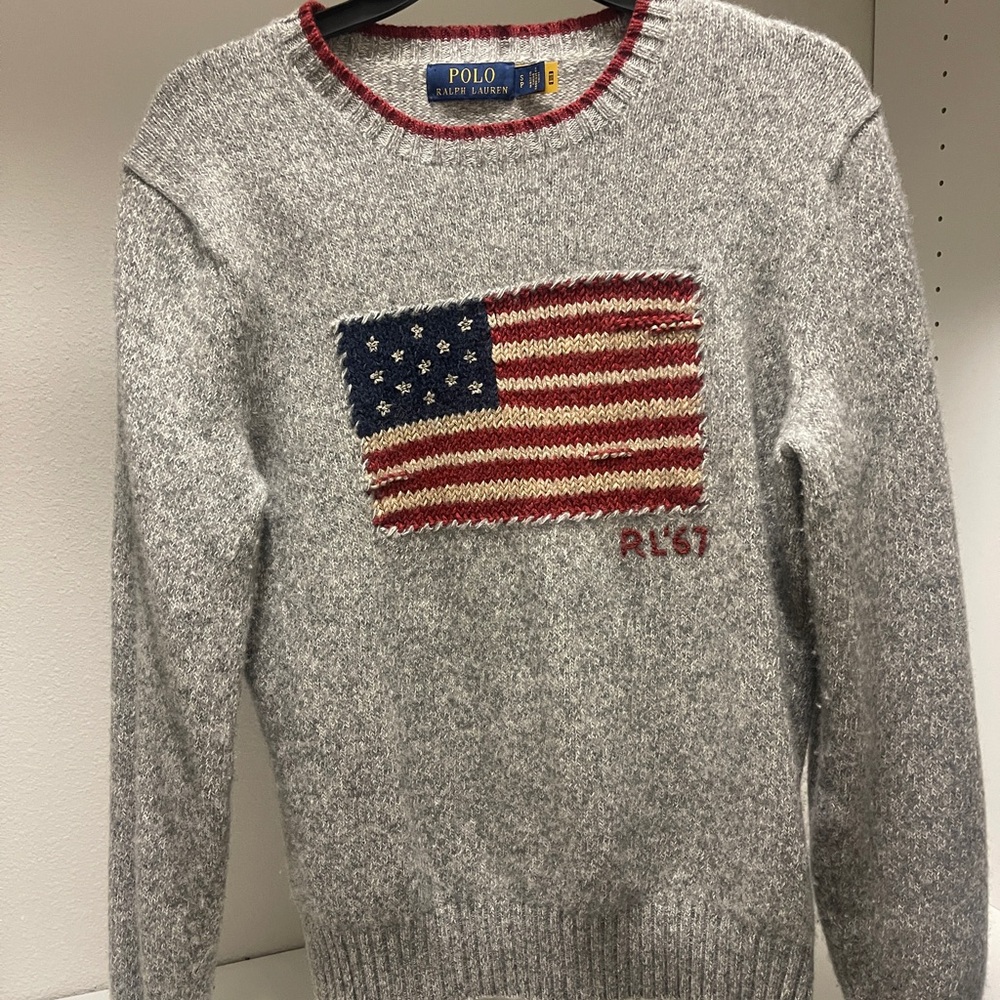 Polo by Ralph Lauren Gray Sweater with American Flag